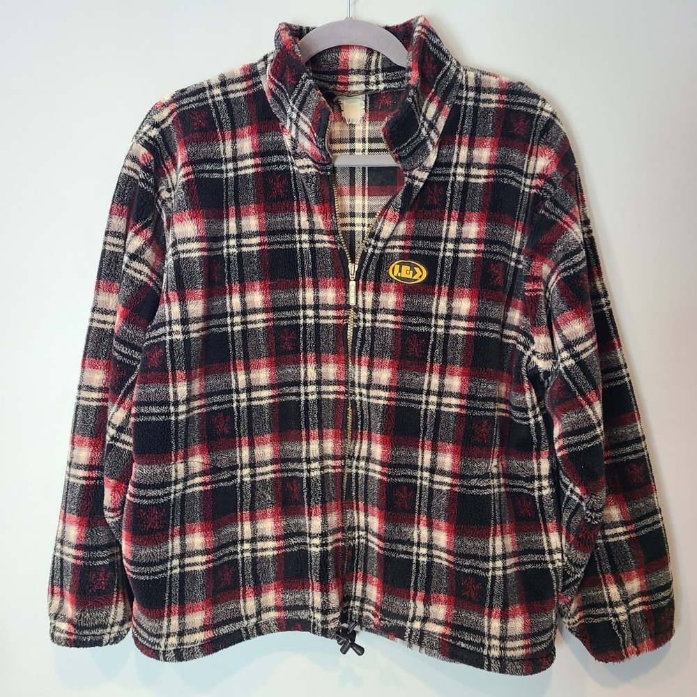 Outdoor Vintage Fleece Full‎ Zip Cabin Jacket Womens Sz 2X Plaid Heritage 90s